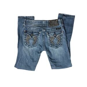 Miss Me skinny wing low waist  flap rhinestone pocket jeans 25